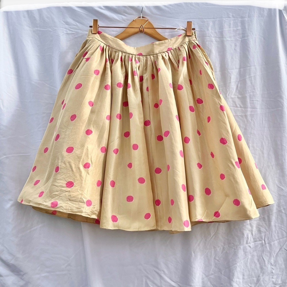 KATE SPADE | SKIRT THE RULES MELODY SKIRT IN BEIGE AND PINK POLKA DOTS SIZE 12 - Picture 1 of 7